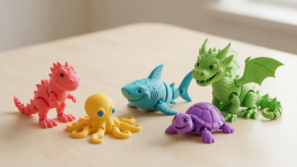 Jouets articulés imprimés en 3D colorés E-logy