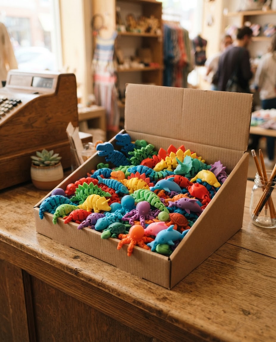 Présentoir de comptoir de 100 jouets imprimés en 3D